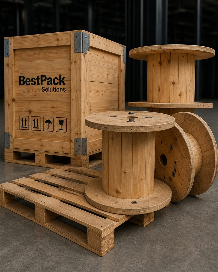 Cajón, carretes y tarima de madera BestPack Solutions